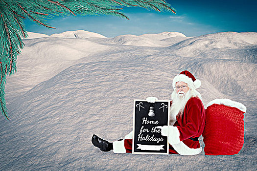 圣诞老人,坐,靠着,包,信息板