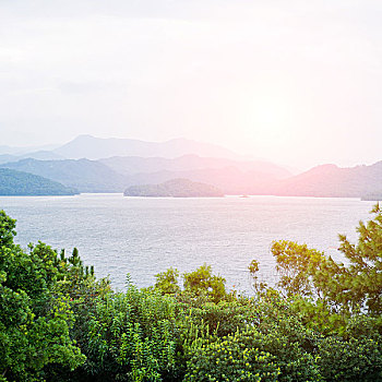 场景,山,围绕,湖