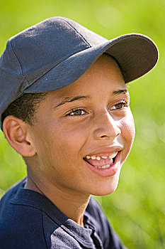 肖像,美国黑人,男孩,垒球,帽子