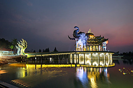 毒蛇,正面,大象,庙宇,晚上,寺院,省,泰国,亚洲