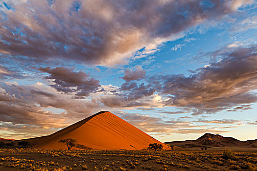 日出,沙丘,云,高处,纳米比亚