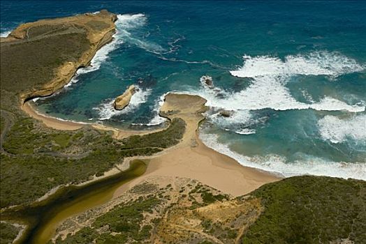 海洋,道路,直升飞机,飞行,俯视,悬崖,海边风景,靠近,十二门徒岩,南大洋,维多利亚,澳大利亚