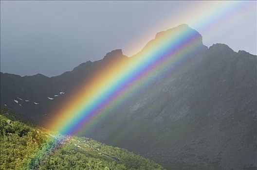 彩虹,罗弗敦群岛,挪威,斯堪的纳维亚,欧洲