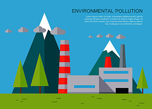 环境污染,概念,矢量,旗帜,设计,山景,工厂,污染,空气,释放,人,影响,环境,插画