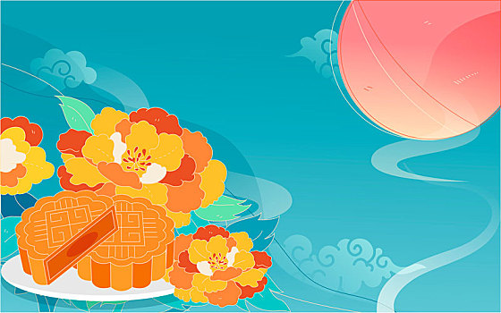 中秋佳节海报中国传统节日嫦娥奔月团圆插画
