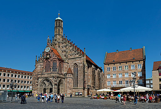 圣母大教堂,市场,历史,中心,纽伦堡,中间,弗兰克尼亚,巴伐利亚,德国,欧洲