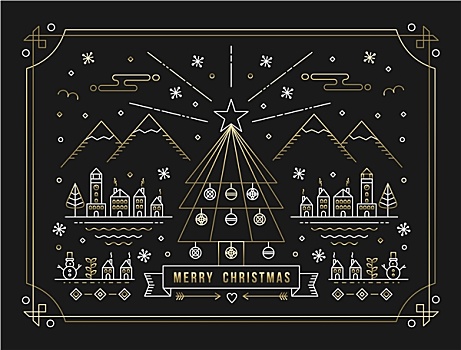 圣诞快乐,金色,轮廓,树饰,城市