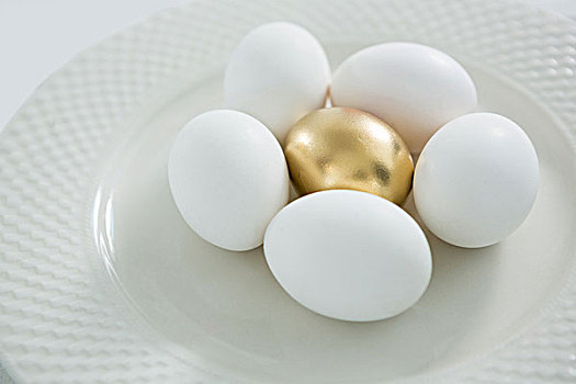 金色,复活节彩蛋,白色,蛋,盘子,特写
