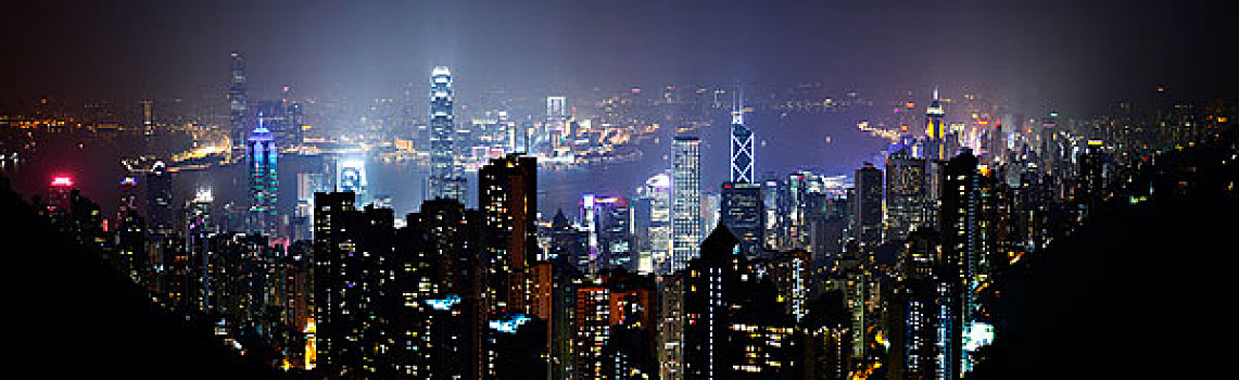 香港,太平山顶,全景,夜景,维多利亚港,建筑