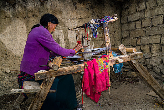 女人,编织,材质,织布机,户外,地区,尼泊尔,亚洲