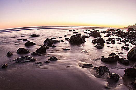 海滩,日落,长时间曝光,加利福尼亚,美国