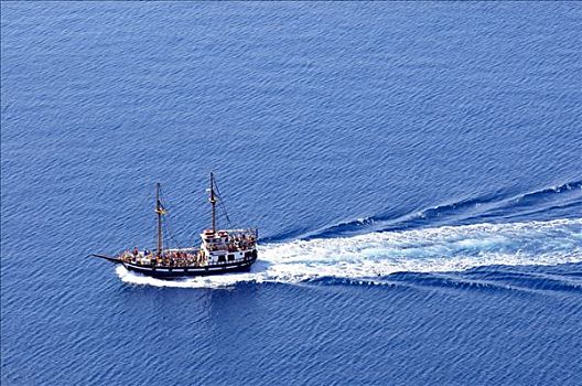 帆船,海中,锡拉岛,基克拉迪群岛,希腊,欧洲