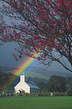 夏威夷,夏威夷大岛,教堂,鲜明,彩虹