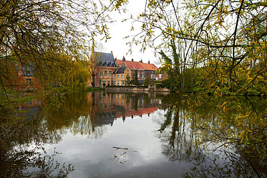 湖,喜爱,中世纪,城堡,布鲁日,比利时