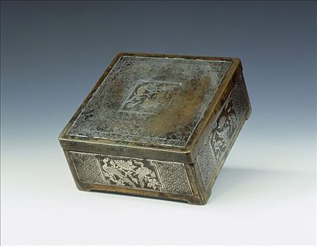 青铜,盒子,银,明代,中国,16世纪,艺术家,未知