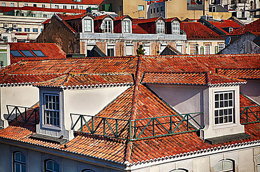 葡萄牙,里斯本,红色,屋顶,局部