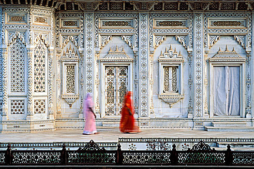 女人,穿,彩色,纱丽服,大理石,墓地,朝代,中央邦,北印度,印度,亚洲