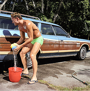 男人,洗,汽车