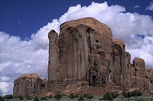 风景,砂岩,石头,积云,纪念碑谷纳瓦霍部落公园,亚利桑那