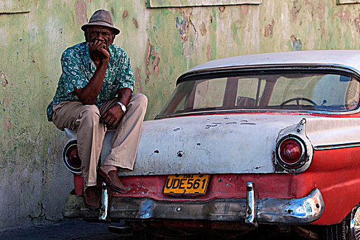 古巴,出租车,驾驶员,旧式,古巴圣地亚哥,北美