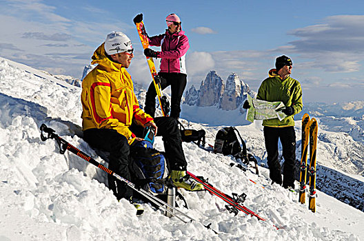 滑雪,旅游,山,顶峰,山谷,南蒂罗尔,意大利,欧洲