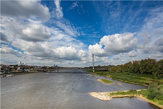 现代,桥,华沙,上方,维斯瓦河,河
