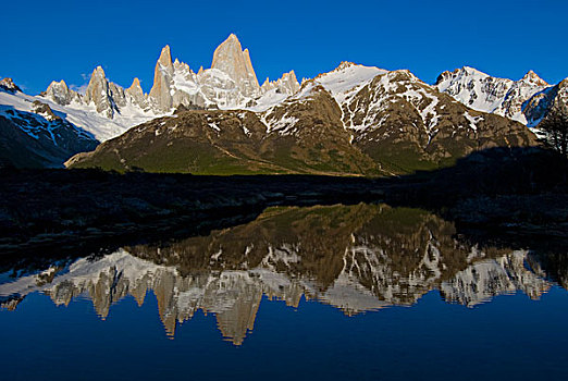 菲茨罗伊,日出,反射,湖,洛斯格拉希亚雷斯国家公园,靠近,阿根廷,巴塔哥尼亚