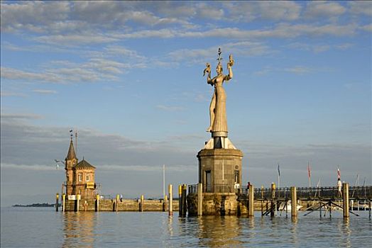 康斯坦茨,港口,入口,雕塑,巴登符腾堡,德国,欧洲