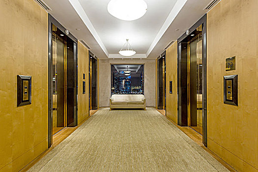 金色,电梯,走廊