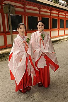 神祠,穿,和服,植物,京都,日本,亚洲