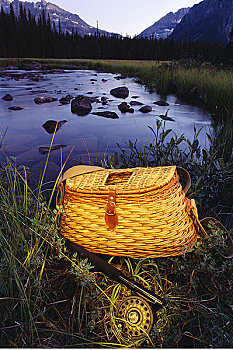 渔具,红土,溪流,班芙国家公园,艾伯塔省,加拿大