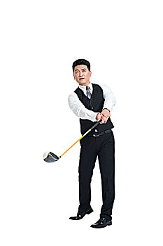 棚拍商務男士打高爾夫