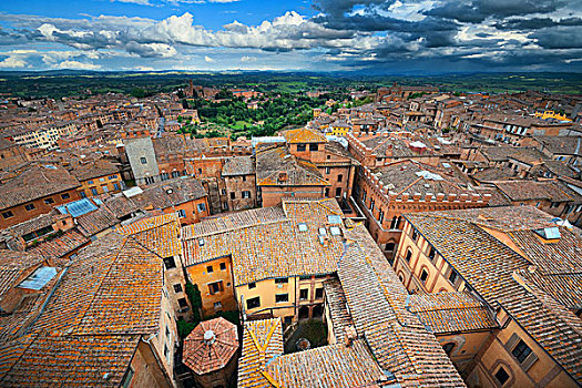中世纪,城镇,锡耶纳,屋顶,风景,古建筑,意大利