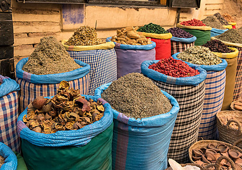 袋,干燥,调味品,药草,玛拉喀什,香料市场,摩洛哥,非洲