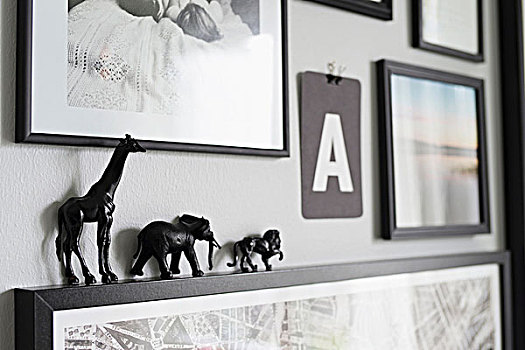 画廊,小,黑色,动物塑像,画框