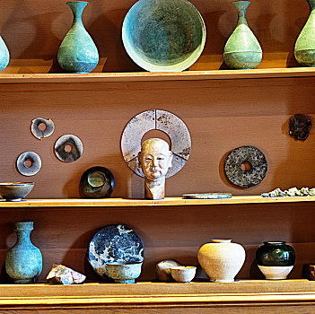 收集,中国,陶瓷,物体,展示,简单,架子