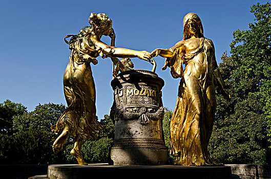 跳舞,金色,雕塑,莫扎特,纪念建筑,德累斯顿,萨克森,德国,欧洲