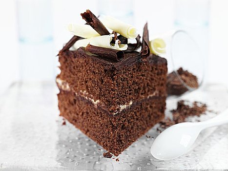 方形,巧克力蛋糕,巧克力刨花