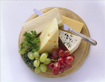 种类,奶酪,葡萄,圆,大浅盘