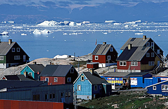 冰山,漂浮,城镇,伊路利萨特,格陵兰