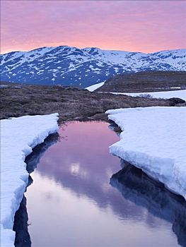 山谷,融化,雪,国家公园,诺尔兰郡,挪威,斯堪的纳维亚,北欧