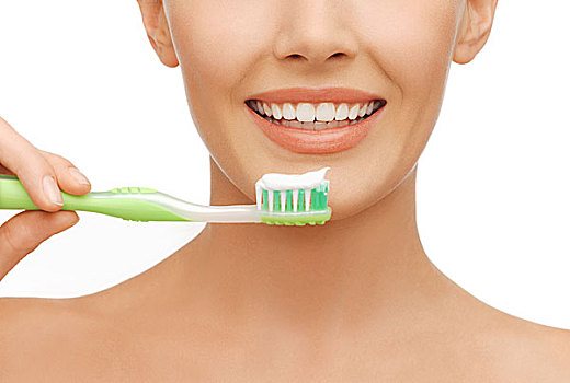 美,牙齿保健,概念,美女,绿色,牙刷