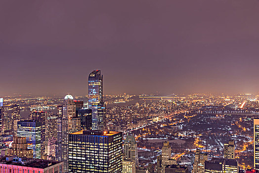 夜景,纽约,曼哈顿,日落