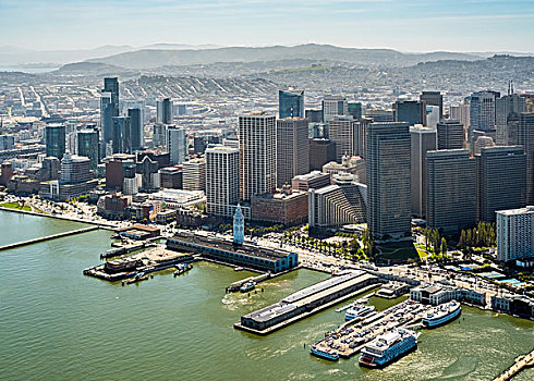 航拍,旧金山,市区,码头,风景,水,旧金山湾,区域,加利福尼亚,美国,北美
