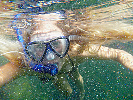 女孩,游泳,潜水面罩