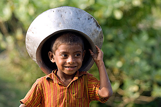孩子,岛屿,早,20世纪50年代,浅,湾流,湾,孟加拉,南方,地区,十二月,2009年