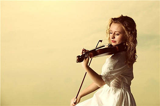 金发,女孩,小提琴,户外