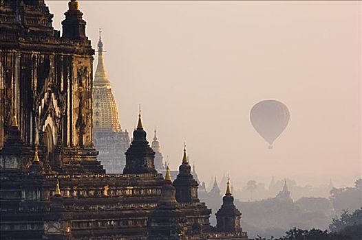 热气球,上方,蒲甘,缅甸