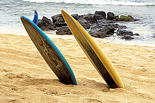 两个,冲浪板,海滩