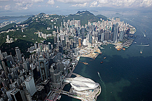 航拍,俯视,湾仔,维多利亚港,香港